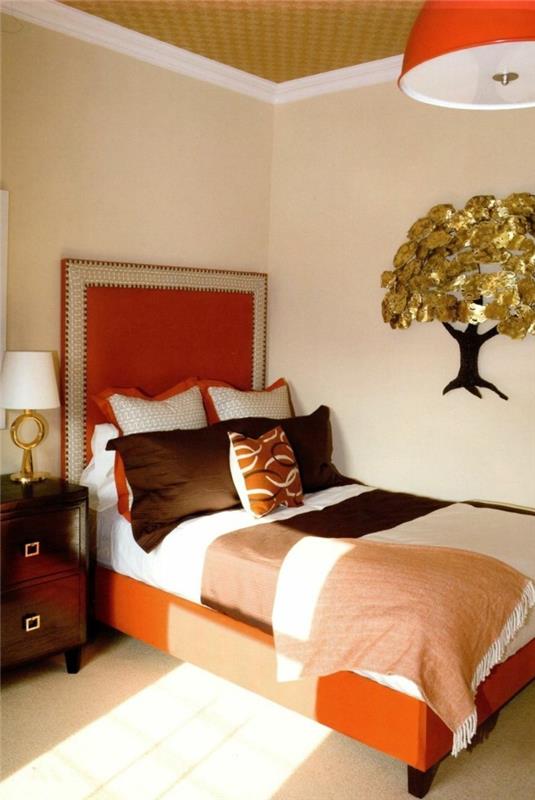 żywe pomysły dekoracja ścienna sypialni pomarańczowe akcenty