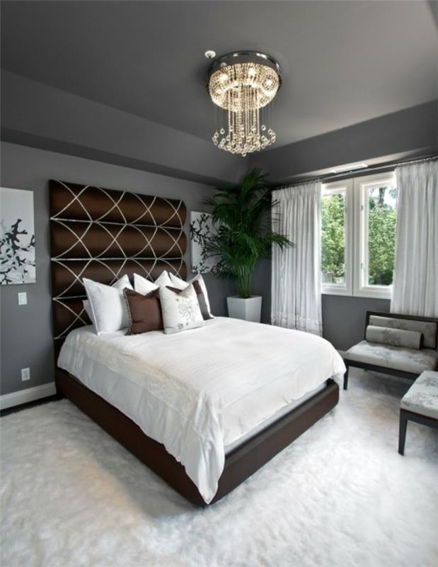 pomysły na życie sypialnia białe dywany rośliny szare ściany