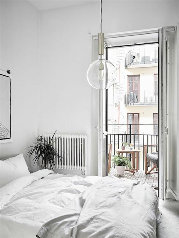 idées de vie chambre murs blancs plante suspendue lumière fraîche