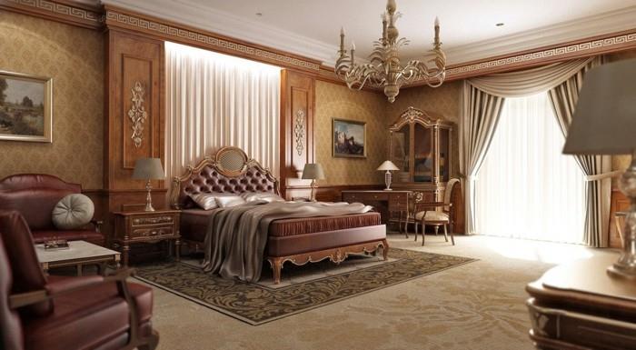 Umebluj sypialnię w mieszkaniu tradycyjnie przytulny skórzany fotel z tapetą