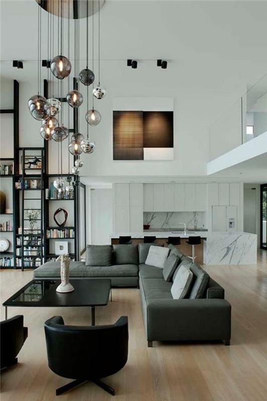 umeblowanie mieszkania pomysły na życie salon sofa narożna lampy wiszące deco