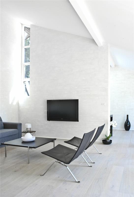 exemples d'ameublement de salon murs blancs cheminée meubles sombres