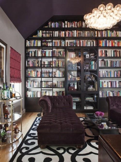 tapis de salon motif noir et blanc avec bibliothèque