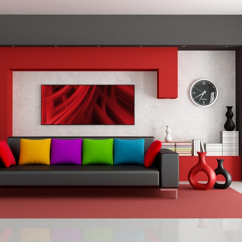 idee de peinture murale salon peinture murale moderne rouge blanc