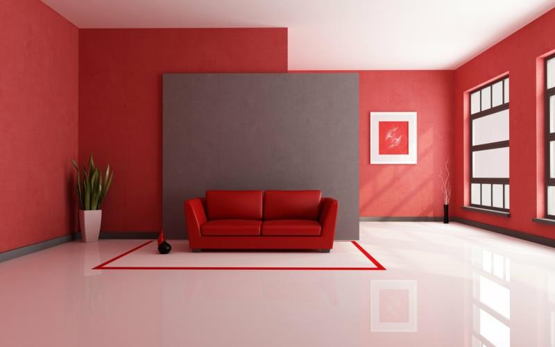 La couleur des murs du salon rouge combine des couleurs chaudes des murs