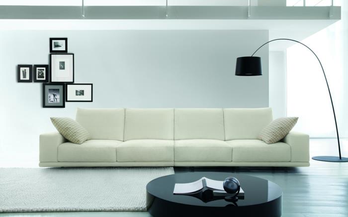 salon décor mur décorer canapé blanc table basse noire