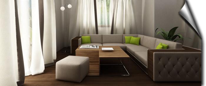idées de décoration de salon canapé d'angle vert coussins plantes