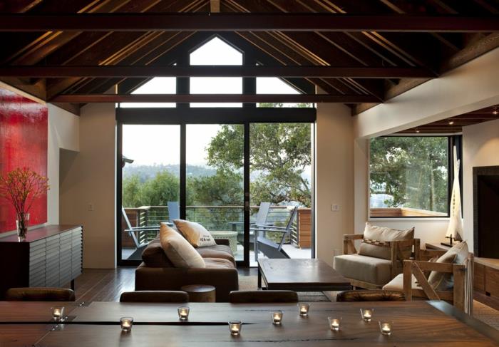 idées de décoration de salon meubles en bois fenêtres panoramiques
