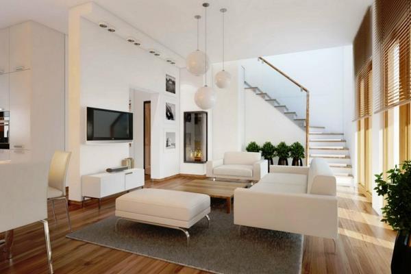 idées de décoration de salon meubles blancs tapis gris clair