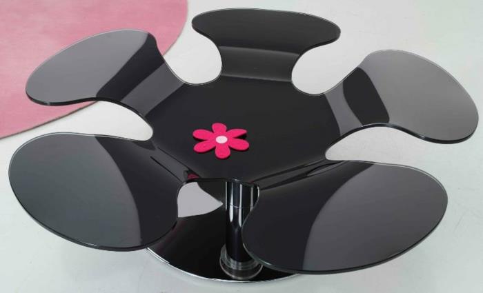 stół do salonu kwiatowy wzór czarny na wysoki połysk amanicoffeehouse
