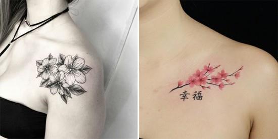 piękne tatuaże na ramię z kwiatami wiśni