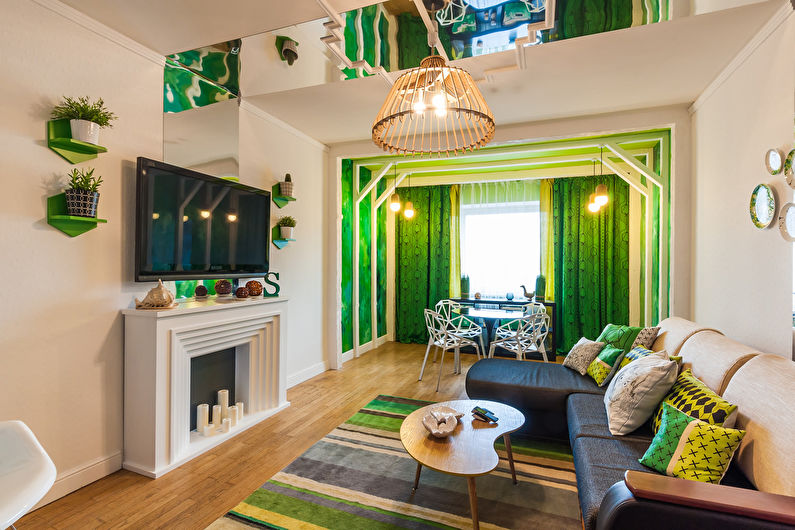 Зелен цвят в интериора на хола - снимка