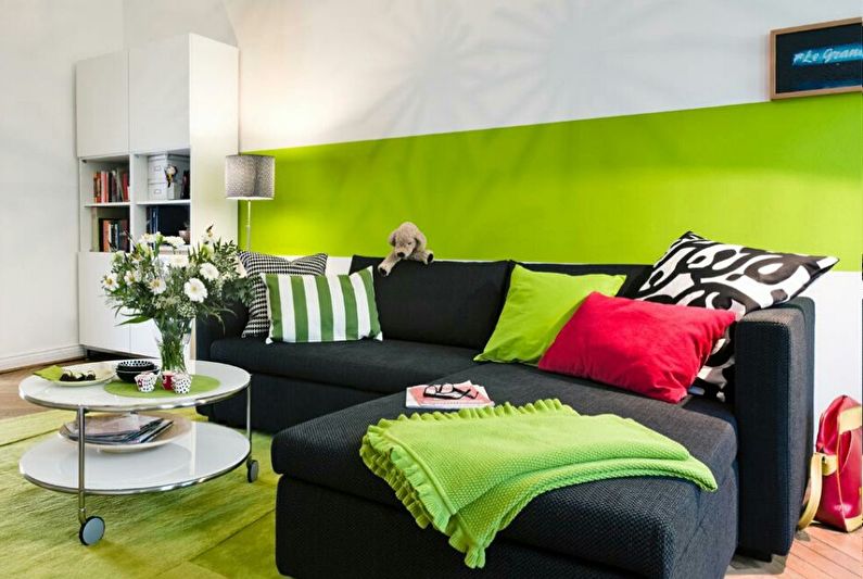 Зелен цвят в интериора на хола - снимка