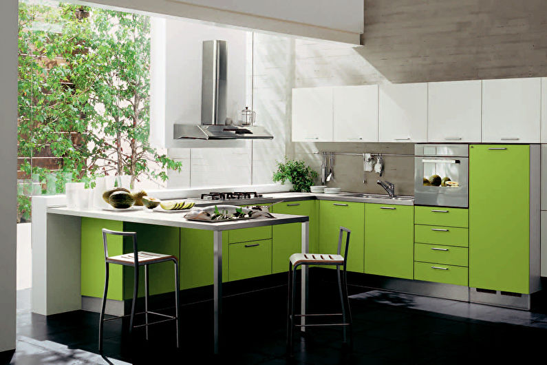 Зелен цвят в интериора на кухнята - снимка
