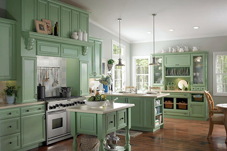 Зелен цвят в интериора на кухнята - снимка