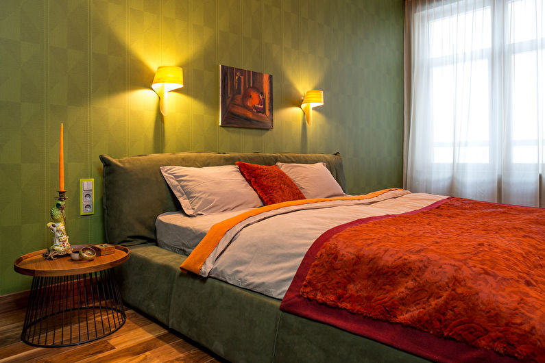 Зелен цвят в интериора на спалнята - снимка