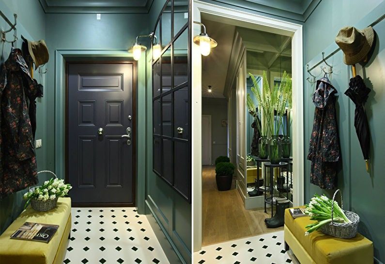 Зелен цвят в интериора на коридора, коридора - снимка